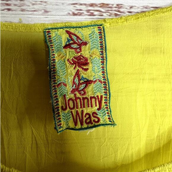 Johnny Was Yellow Rayon Crupa Oversized Boho Scallop Eyelet Top Blouse Large - Picture 9 of 10